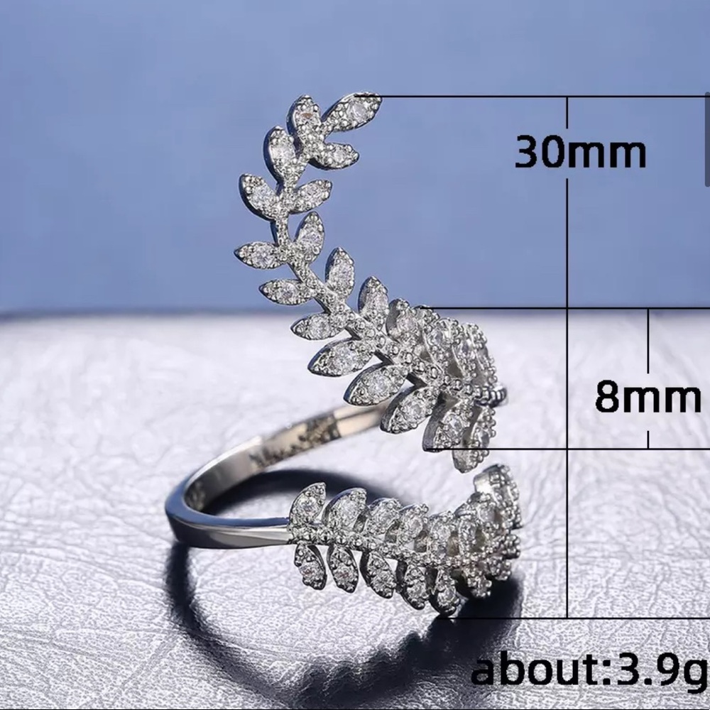 New Adjustable 925 Sterling Silver Long Leaf Ring - Picture 6 of 6